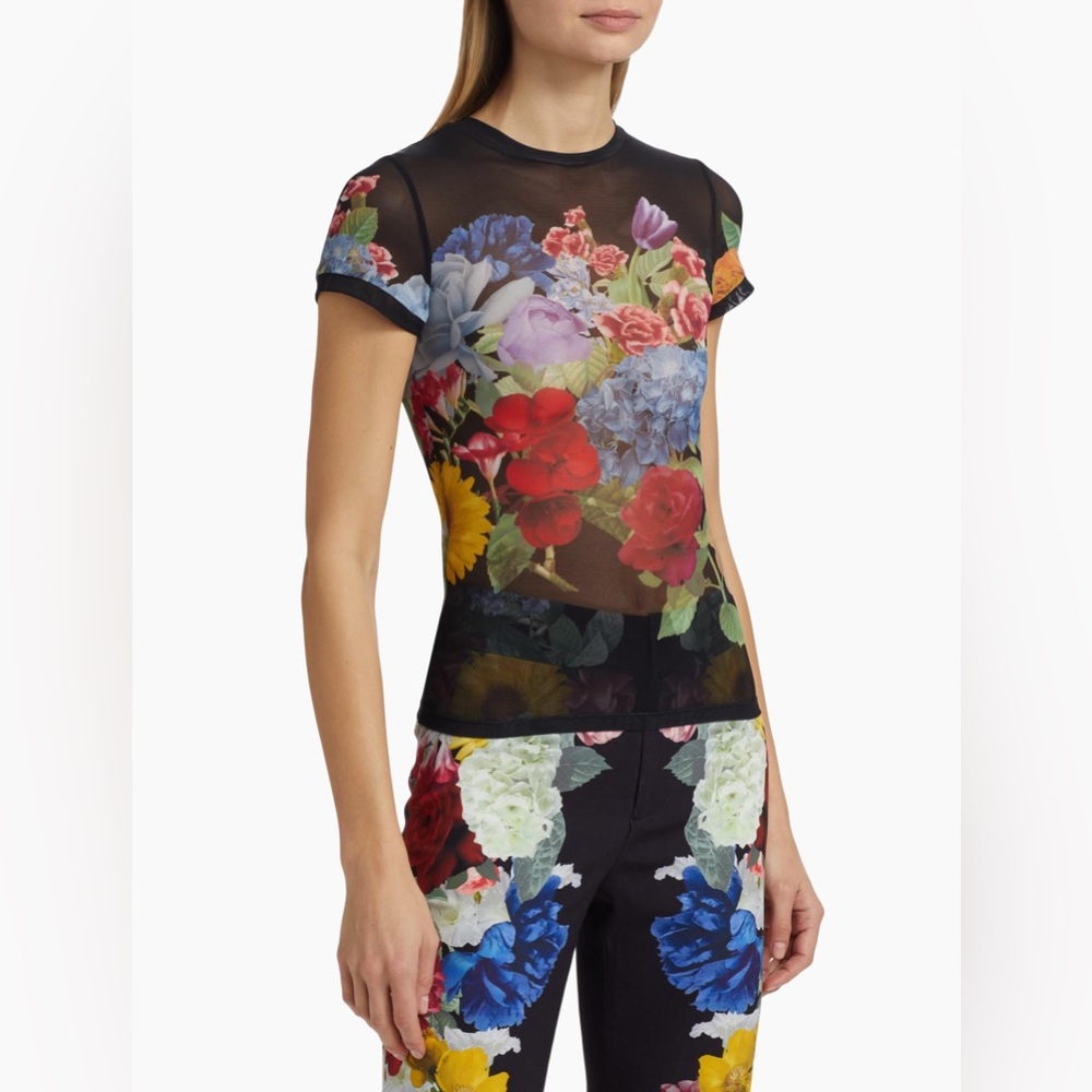 Alice + Olivia Tess Floral Semi-Sheer T-Shirt. Pants also available for sale. - Picture 4 of 9